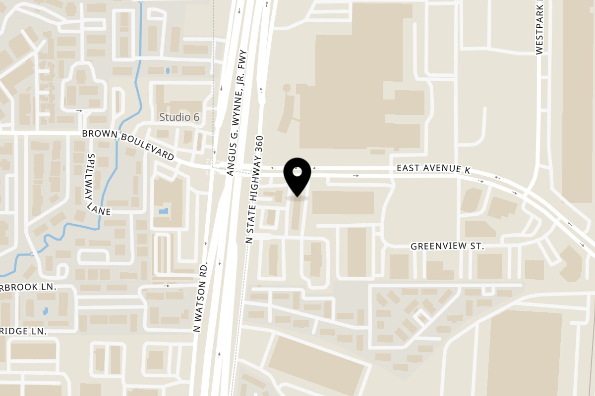 Map showing the location of Mixed Up Burgers on 510 E Avenue K in Grand Prairie